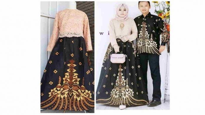 Dress Batik Kombinasi Brokat Lengan