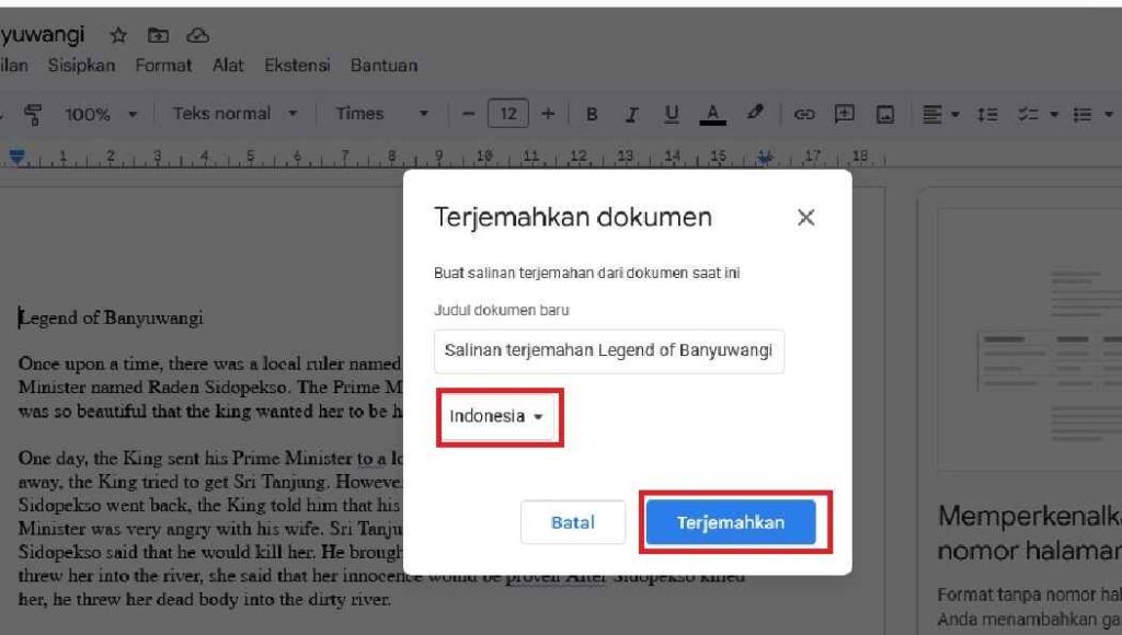 Translate Menggunakan Google Drive