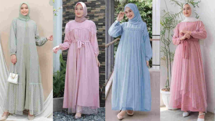 Gamis Moscrepe Kombinasi Brokat untuk Muslimah