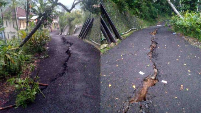 Hujan Deras Picu Jalan di Panawangan Ciamis Amblas