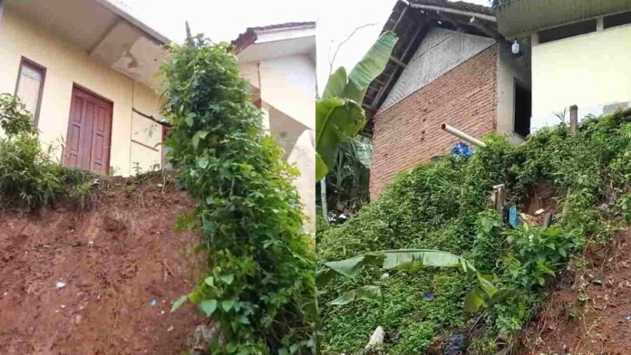 Dua Rumah di Lumbung Ciamis Terancam Roboh Akibat Tebing Longsor