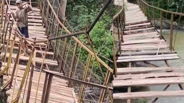 Jembatan gantung nyaris ambruk