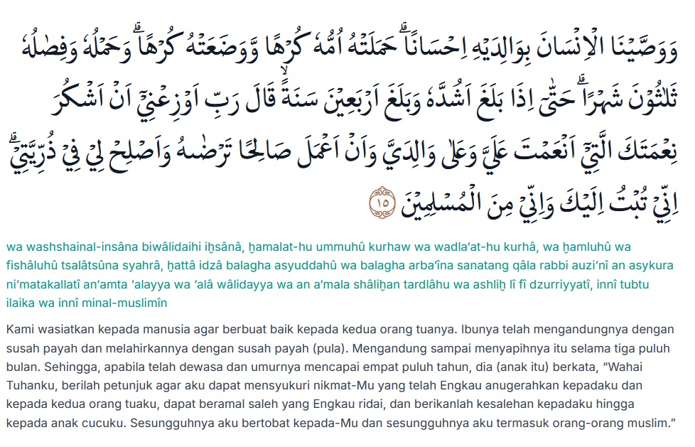 Kandungan Surat Al Ahqaf Ayat 15, Perintah Berbuat Baik Kepada Orang Tua