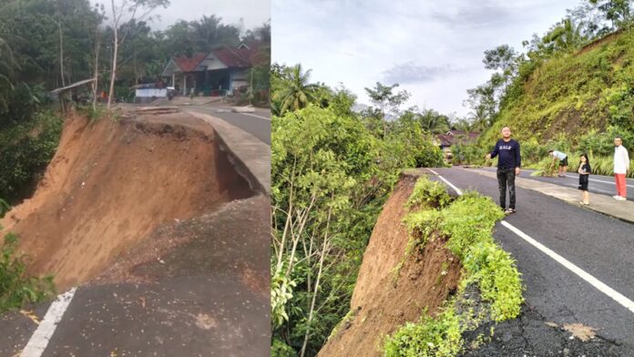 Jalan Angsana Gunung Kelir Ciamis Tergerus Longsor